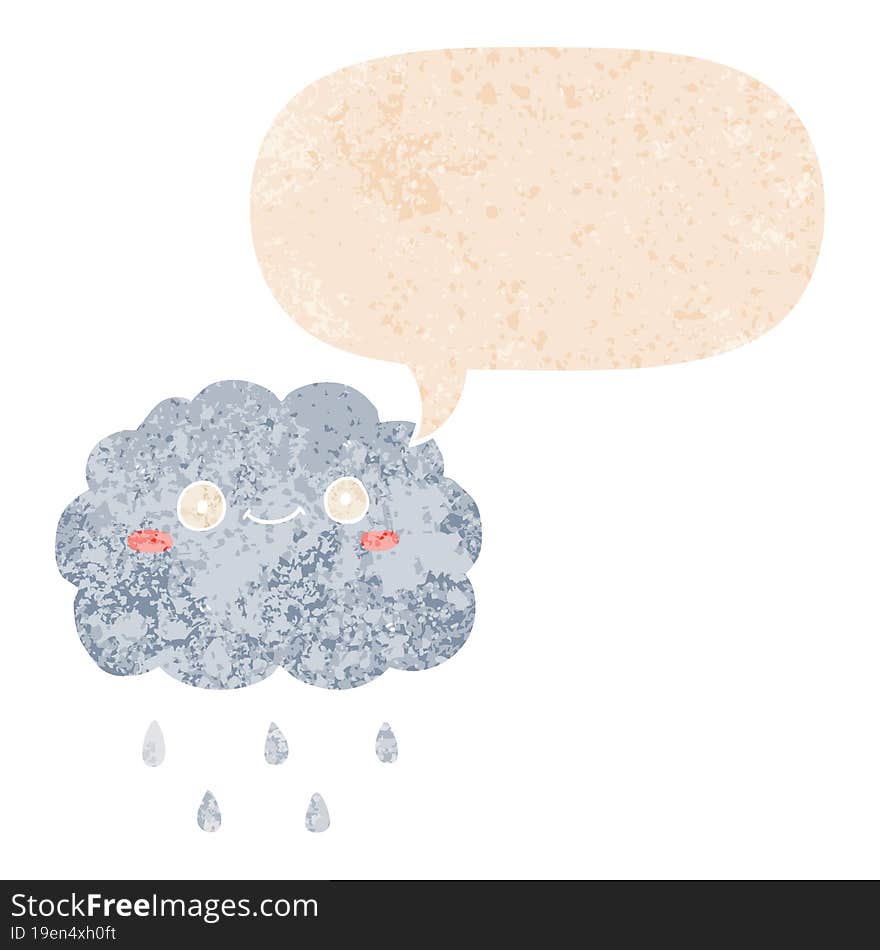 Cute Cartoon Cloud And Speech Bubble In Retro Textured Style