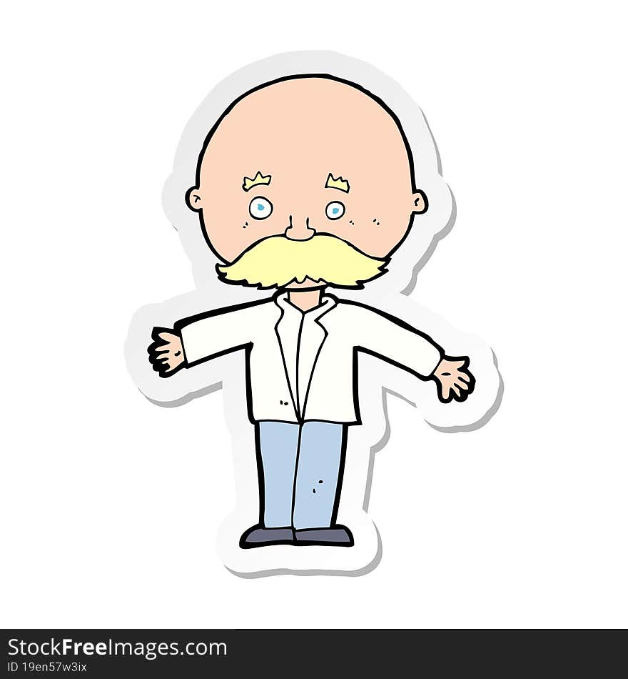 sticker of a cartoon bald man with open arms