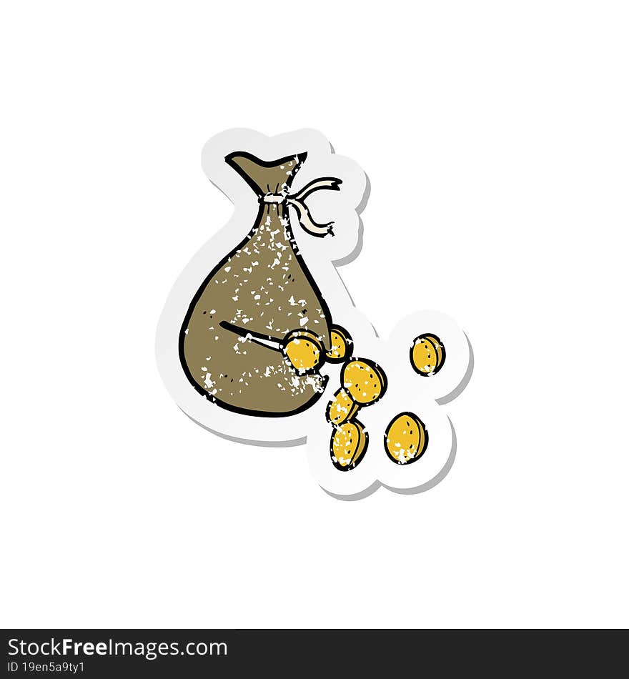 Retro Distressed Sticker Of A Cartoon Bag Of Money