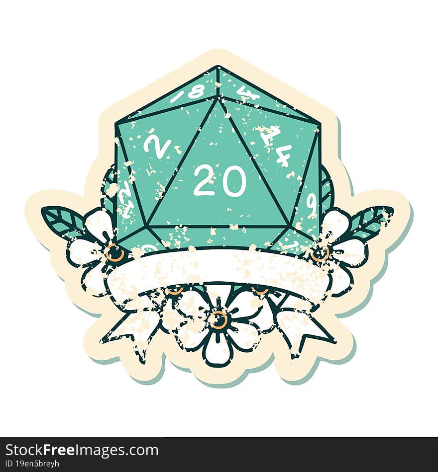 Natural 20 Critical Hit D20 Dice Roll Illustration