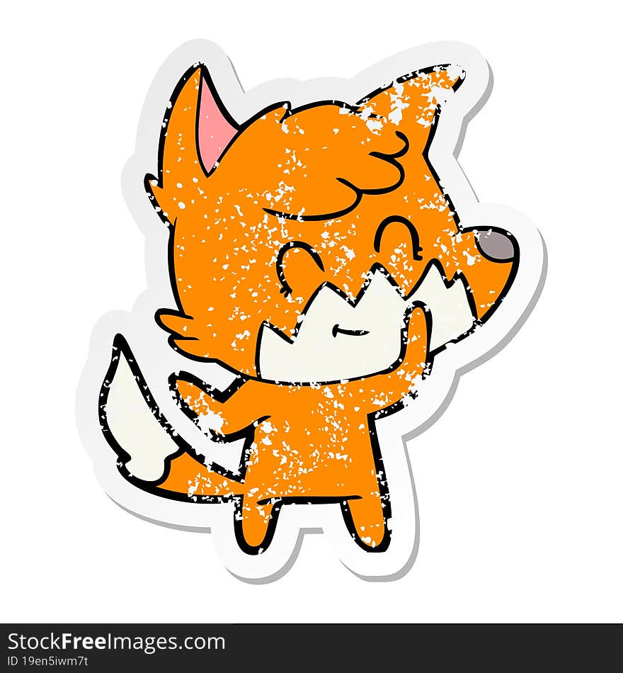 Distressed Sticker Of A Cartoon Friendly Fox