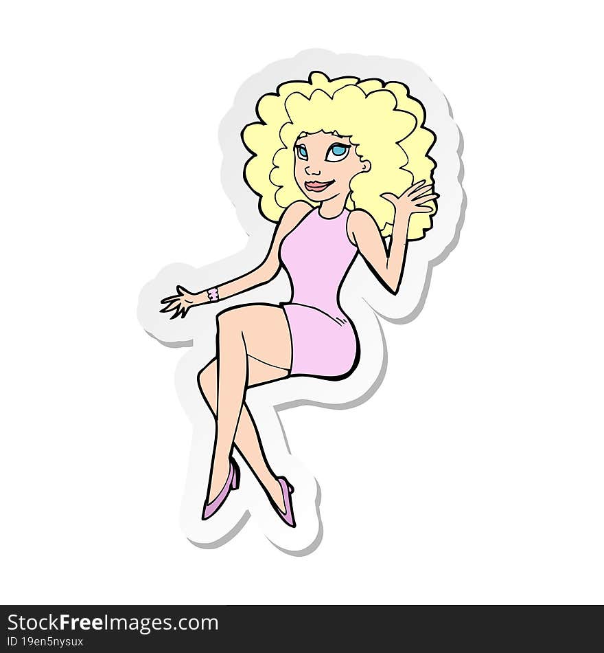 sticker of a cartoon sitting woman waving