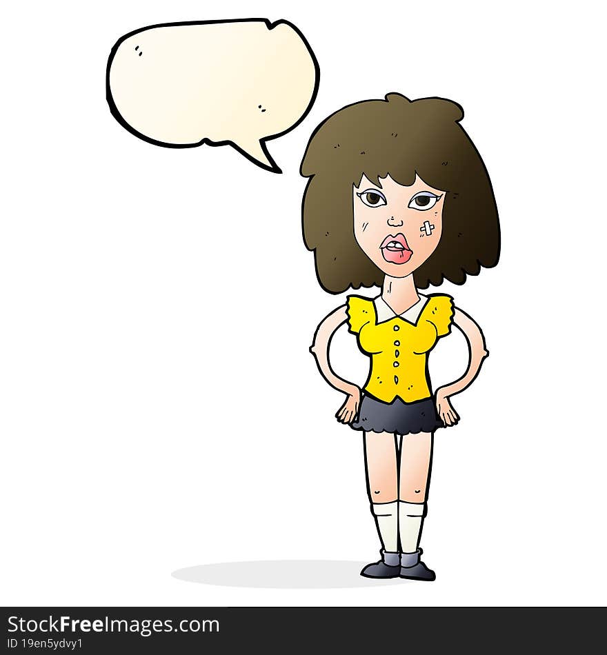 cartoon woman been in fight with speech bubble