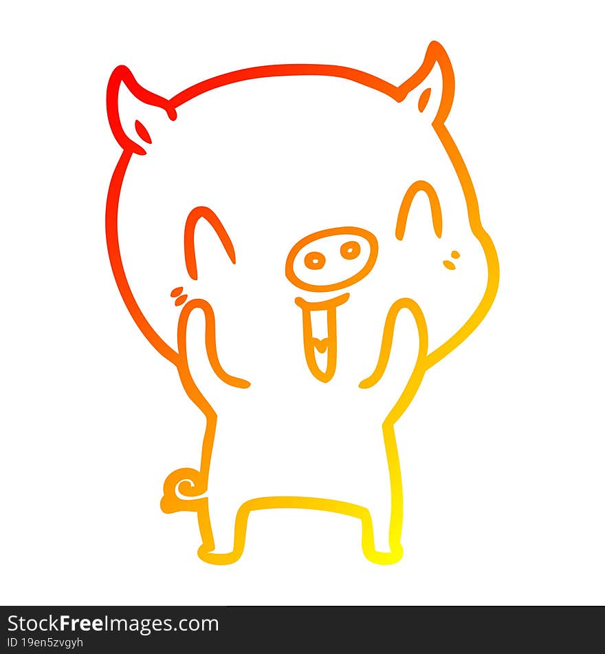 Warm Gradient Line Drawing Happy Cartoon Pig