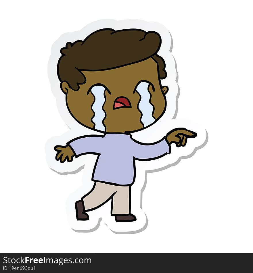 sticker of a cartoon man crying