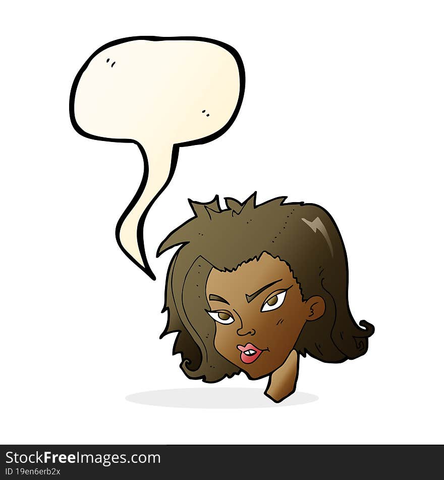 cartoon female face with speech bubble