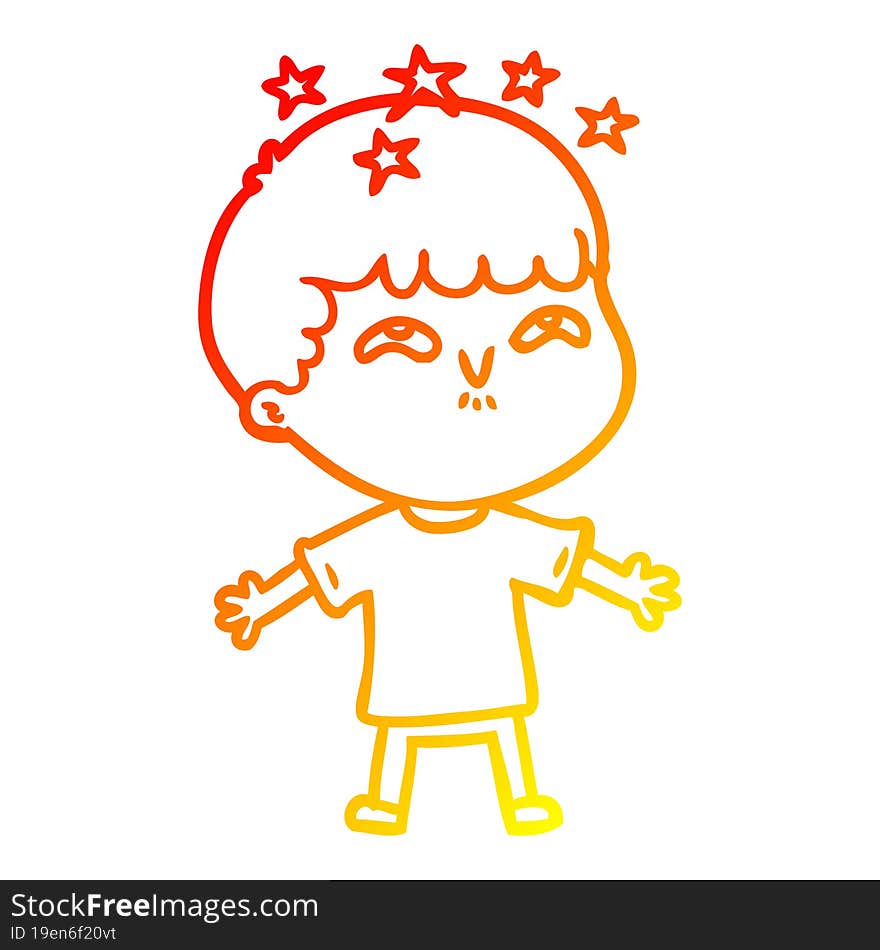 warm gradient line drawing cartoon amazed boy