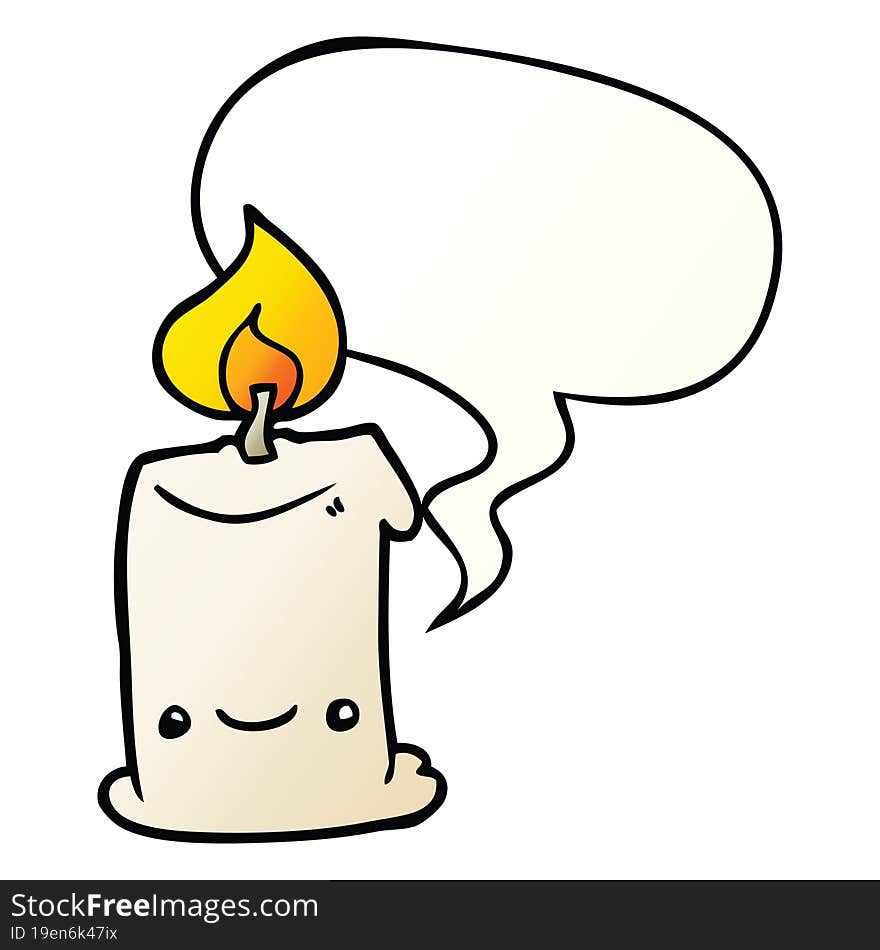 cartoon candle and speech bubble in smooth gradient style