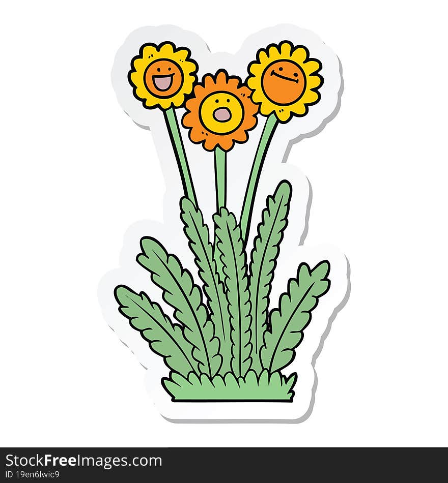 Sticker Of A Cartoon Happy Flowers