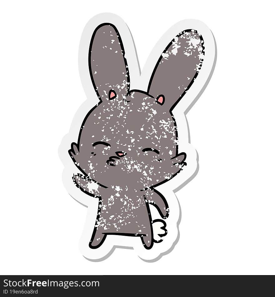 distressed sticker of a curious bunny cartoon