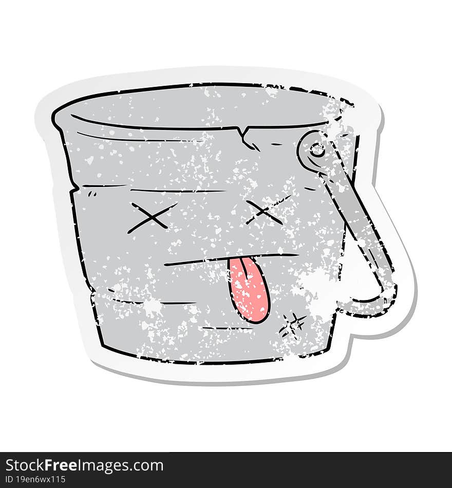 distressed sticker of a kicked the bucket cartoon