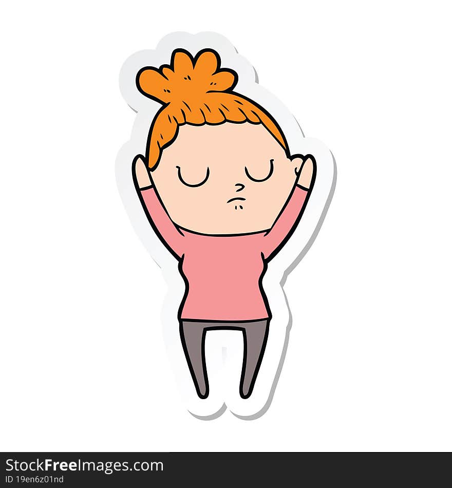 sticker of a cartoon calm woman