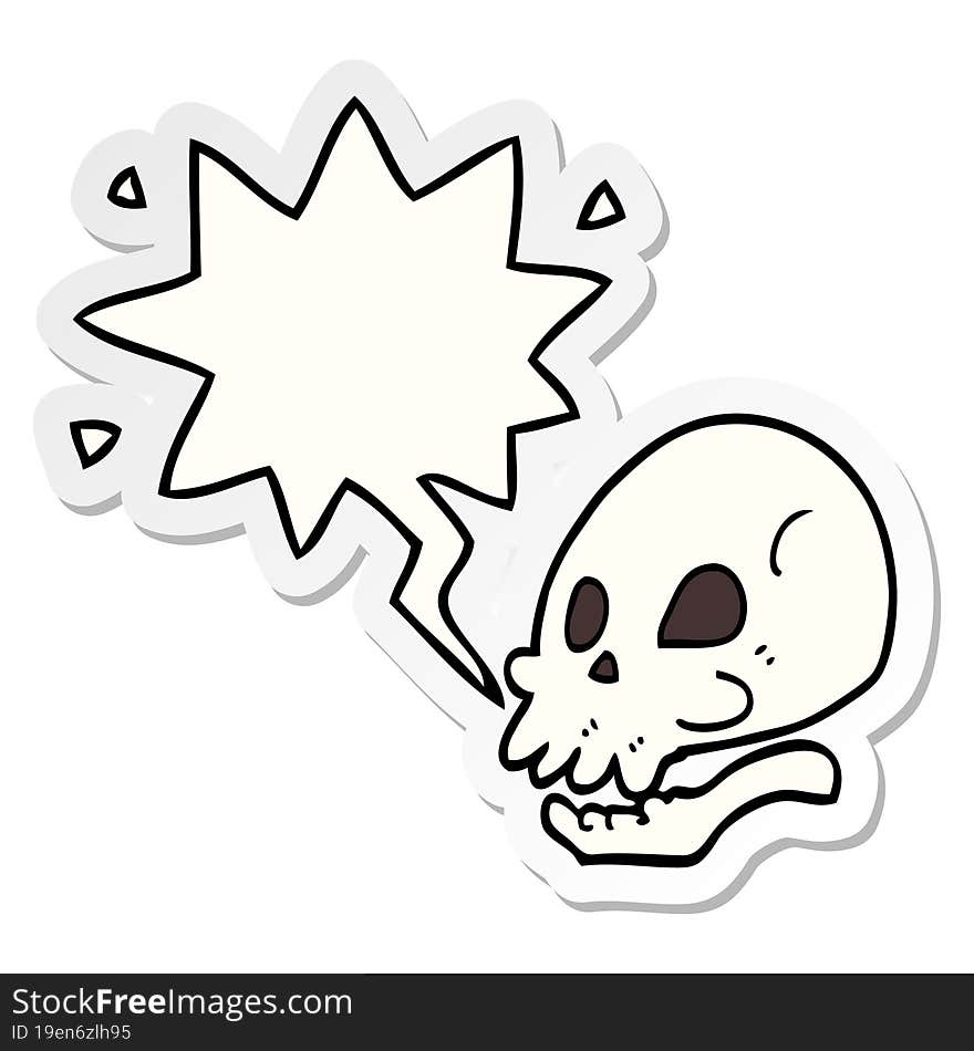 cartoon skull with speech bubble sticker. cartoon skull with speech bubble sticker