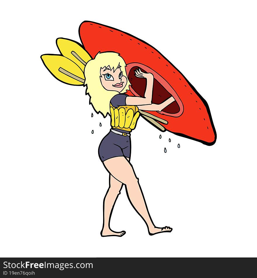 Cartoon Woman Carrying Canoe