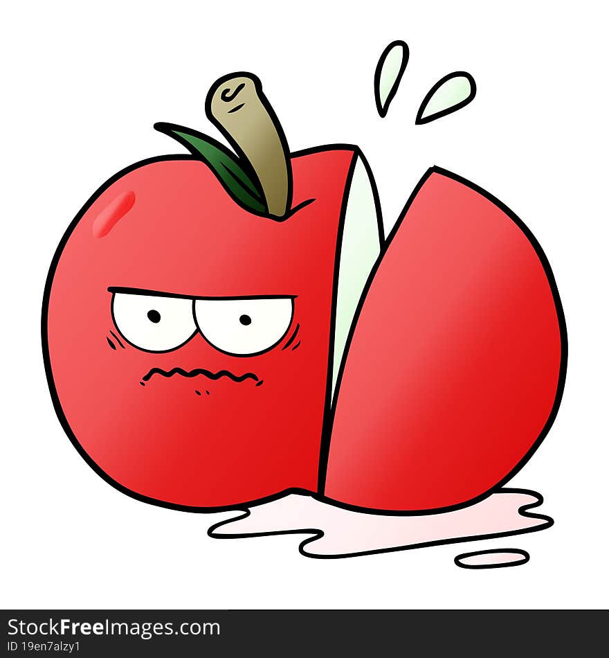 cartoon angry sliced apple. cartoon angry sliced apple