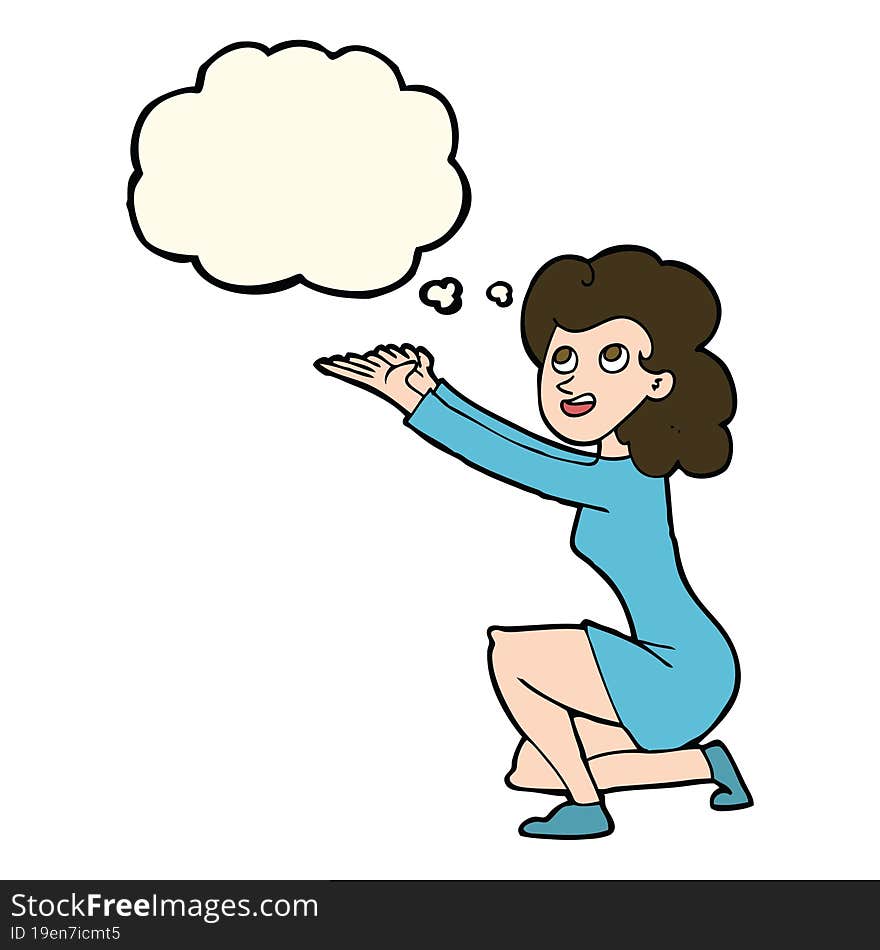 Cartoon Woman Presentation Gesture With Thought Bubble