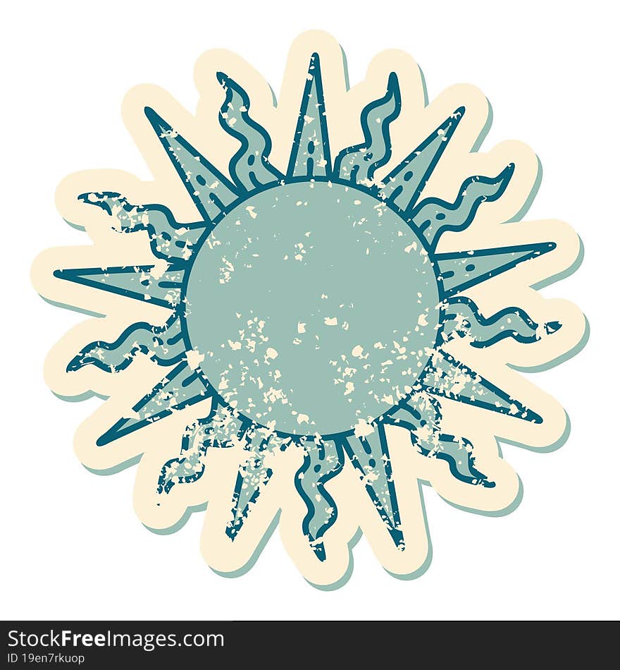 Distressed Sticker Tattoo Style Icon Of A Sun