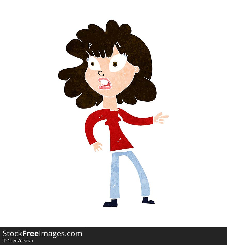 Cartoon Worried Woman Pointing