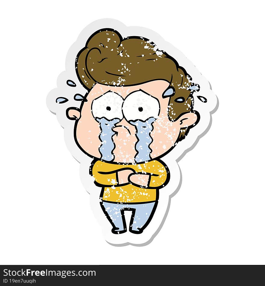 distressed sticker of a cartoon crying man