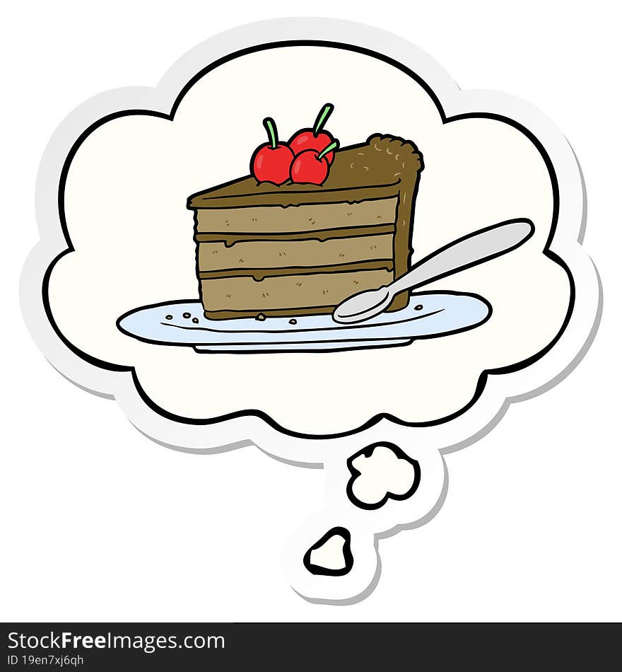 cartoon chocolate cake and thought bubble as a printed sticker