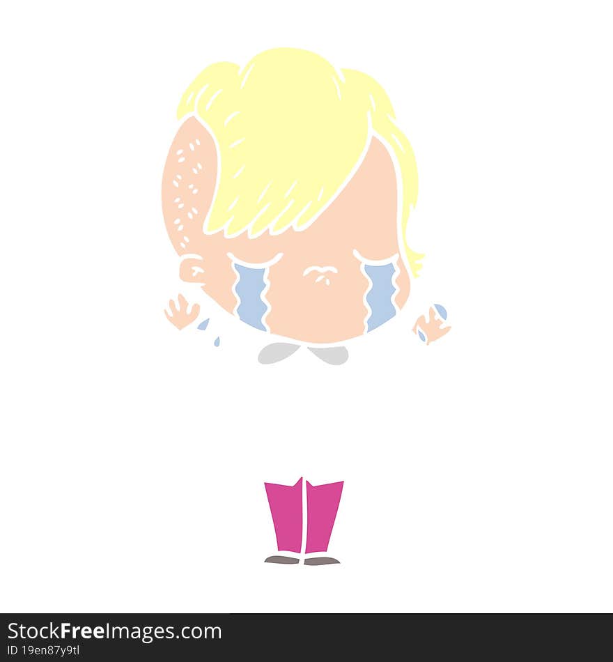 flat color style cartoon crying girl