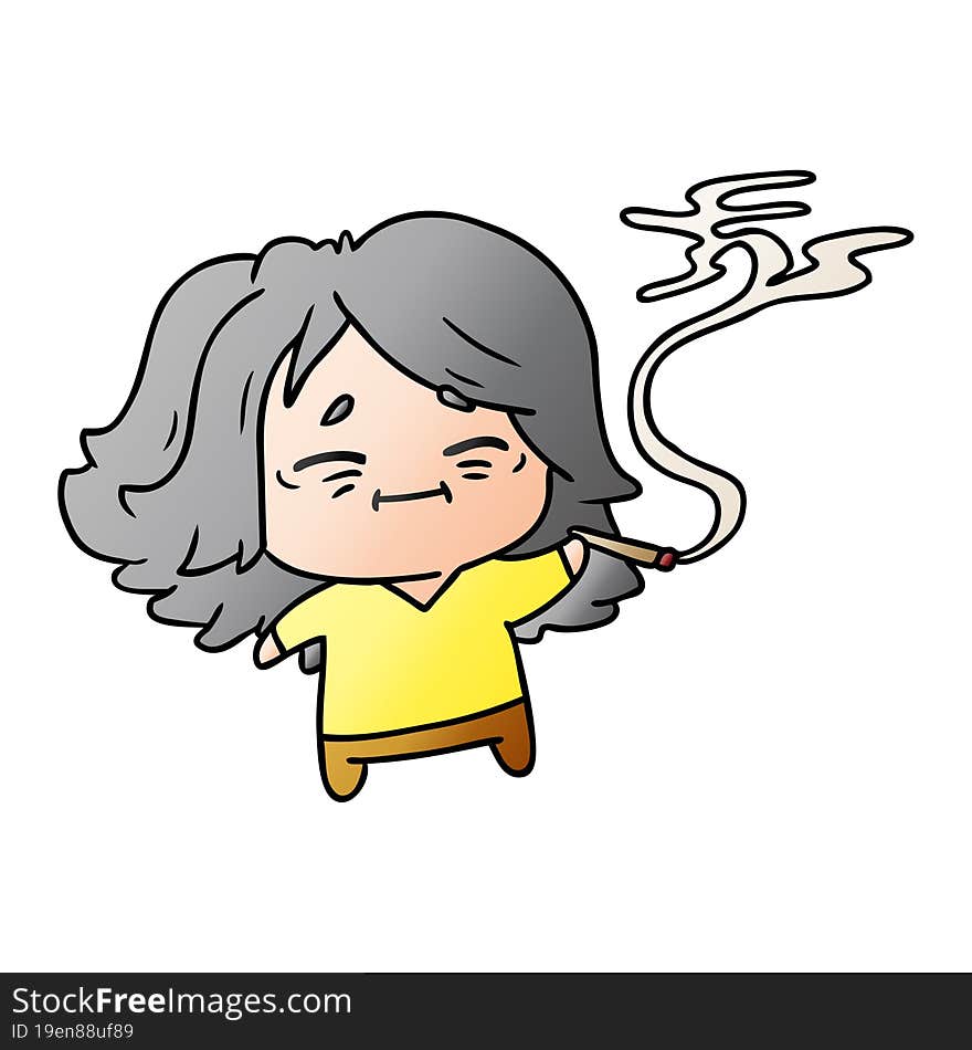 gradient cartoon of cute kawaii old woman