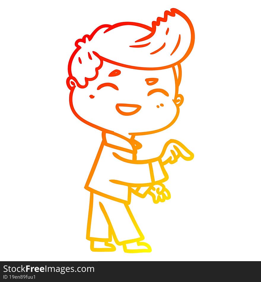 warm gradient line drawing of a cartoon man laughing and pointing