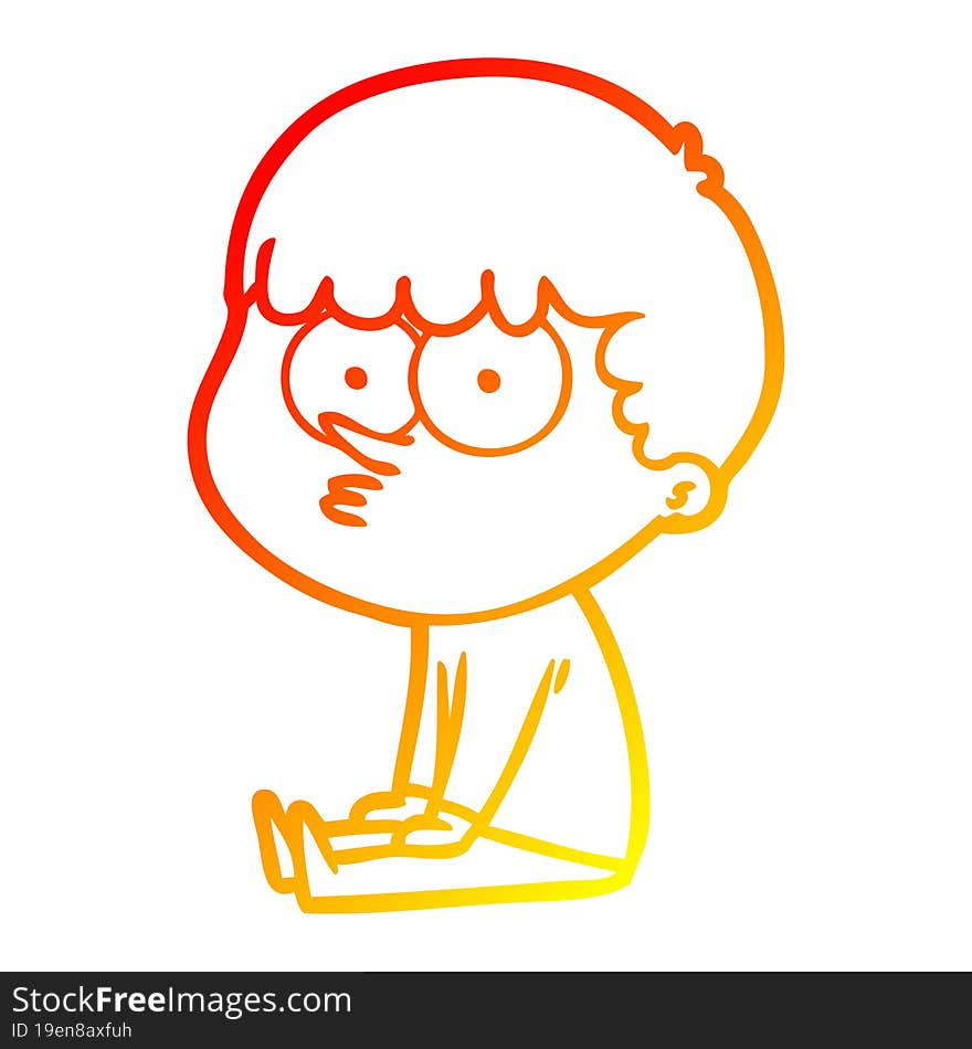 warm gradient line drawing of a cartoon boy sat waiting