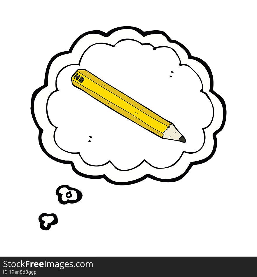 cartoon pencil with thought bubble