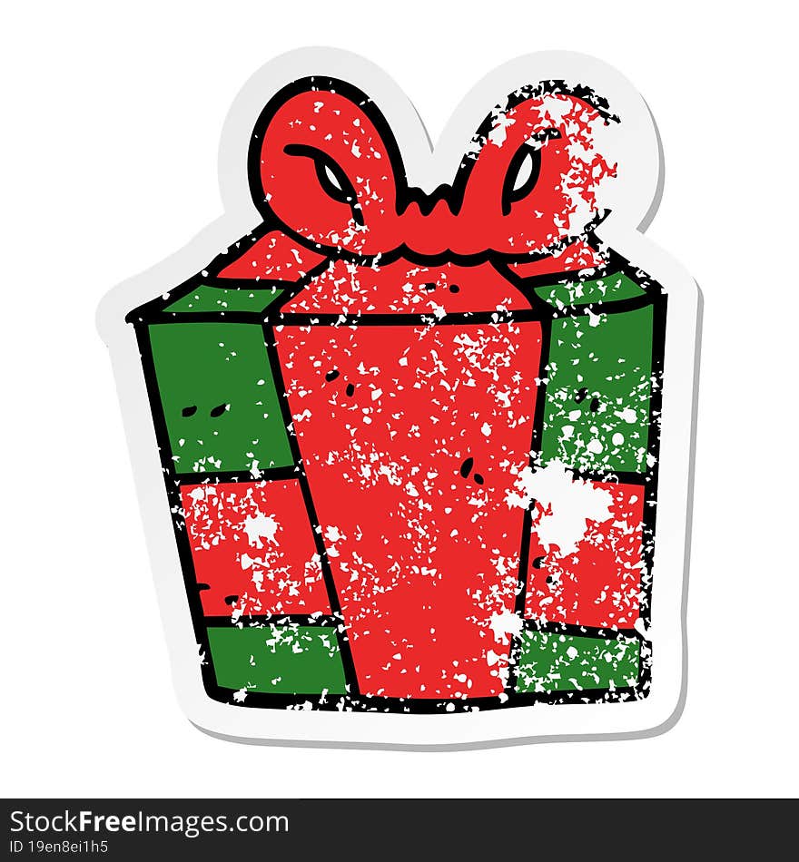 distressed sticker of a cartoon present