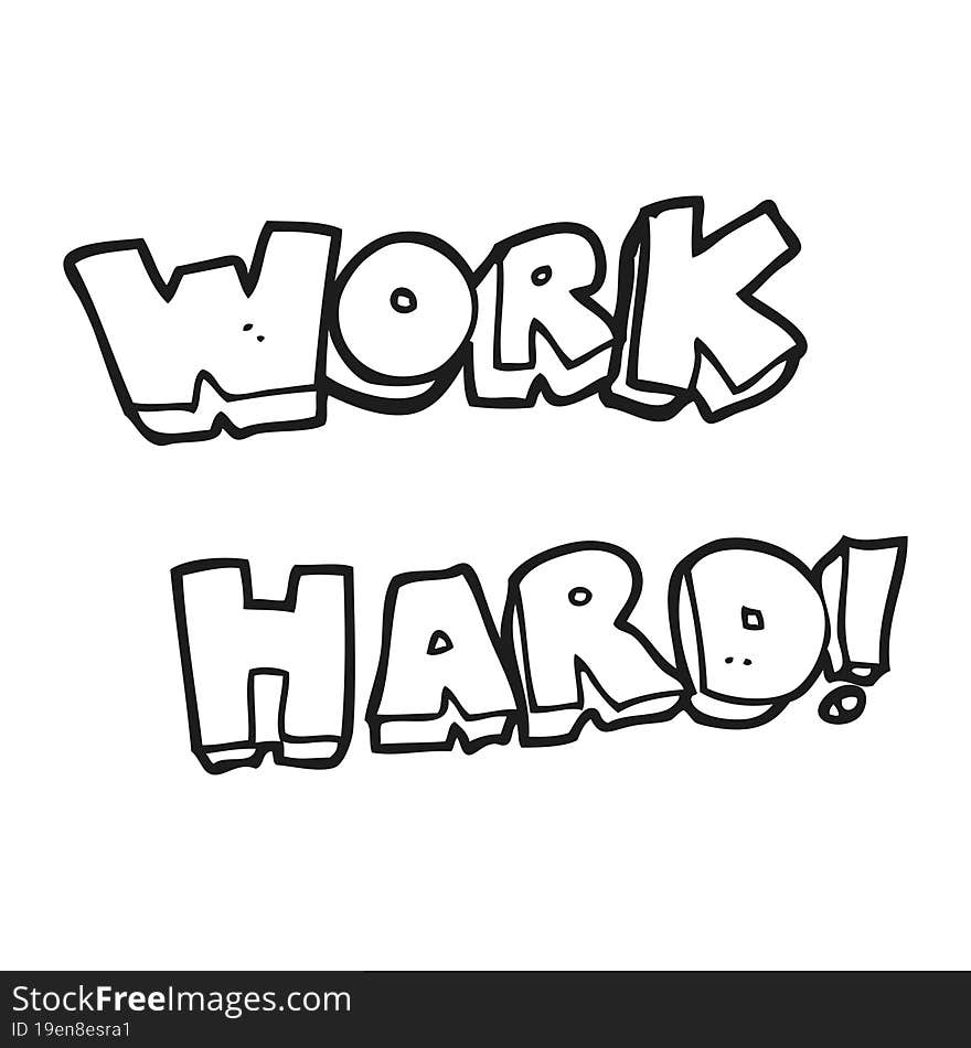 Black And White Cartoon Work Hard Symbol