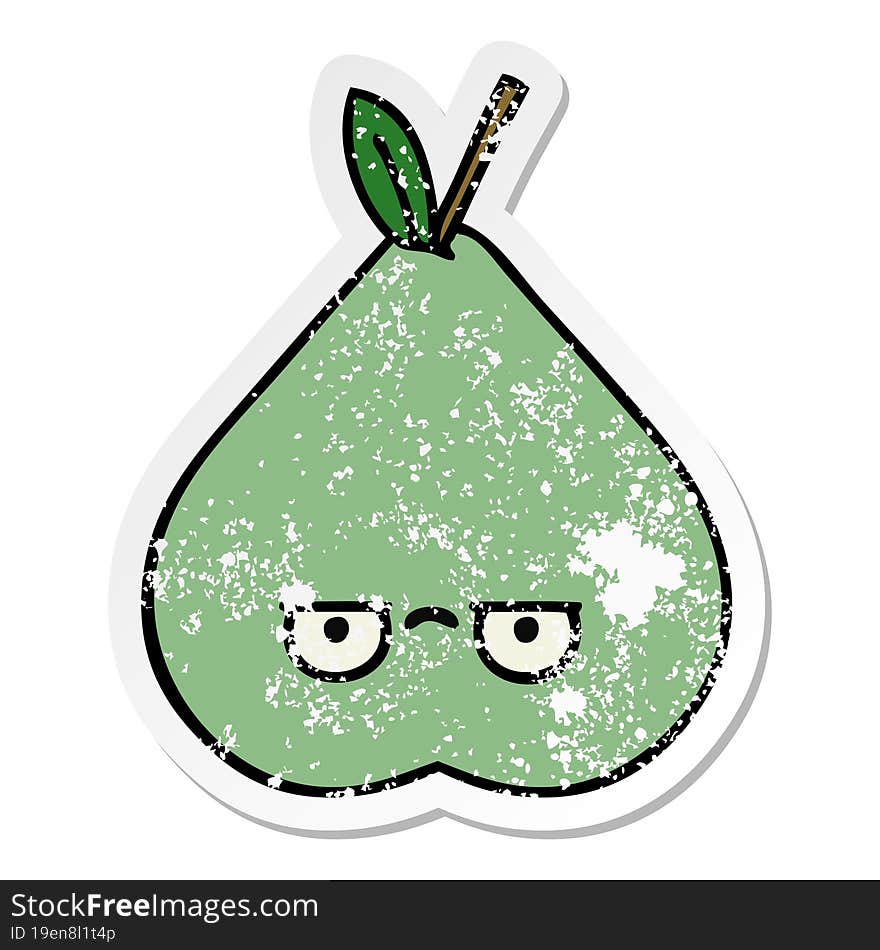 Distressed Sticker Of A Cute Cartoon Green Pear