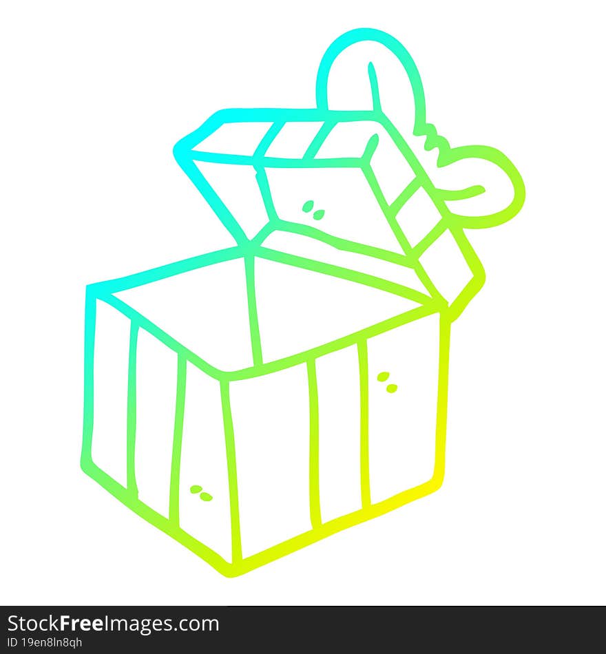 cold gradient line drawing of a cartoon open gift box