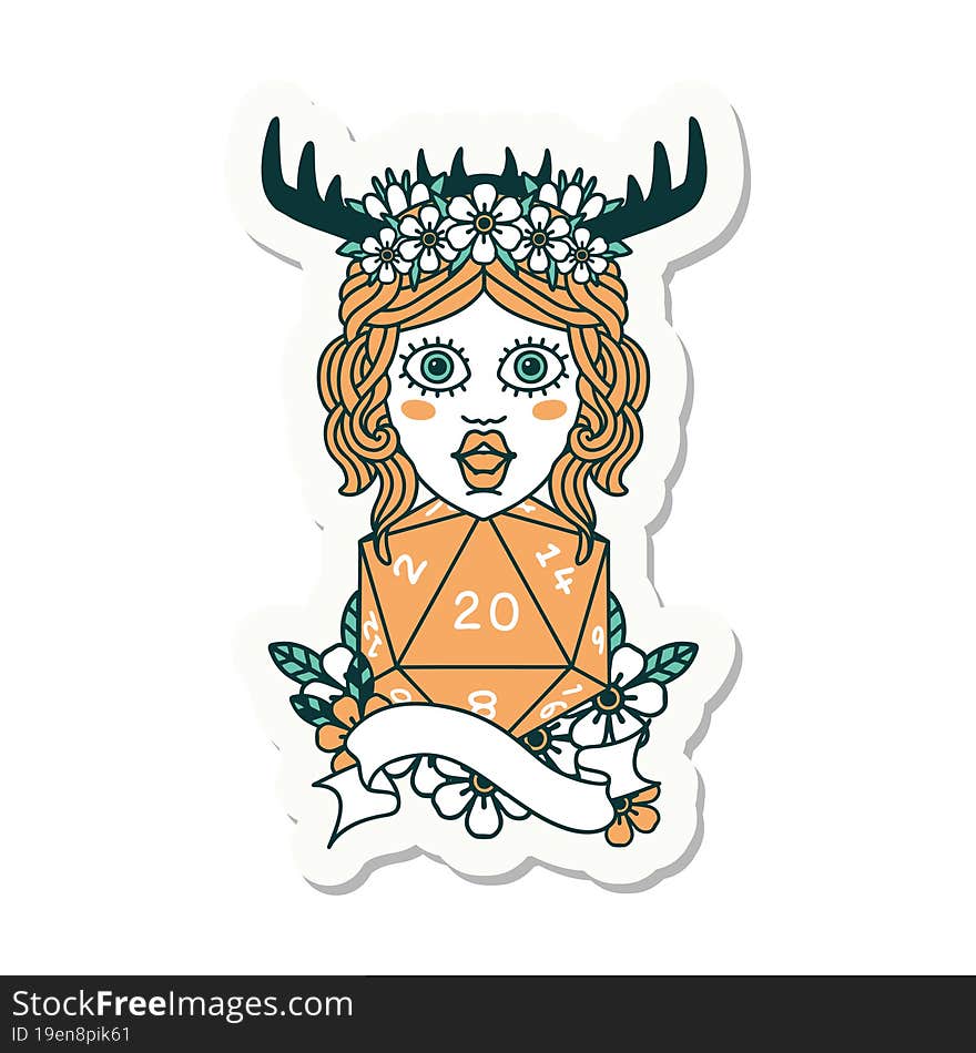 sticker of a human druid with natural twenty dice roll. sticker of a human druid with natural twenty dice roll