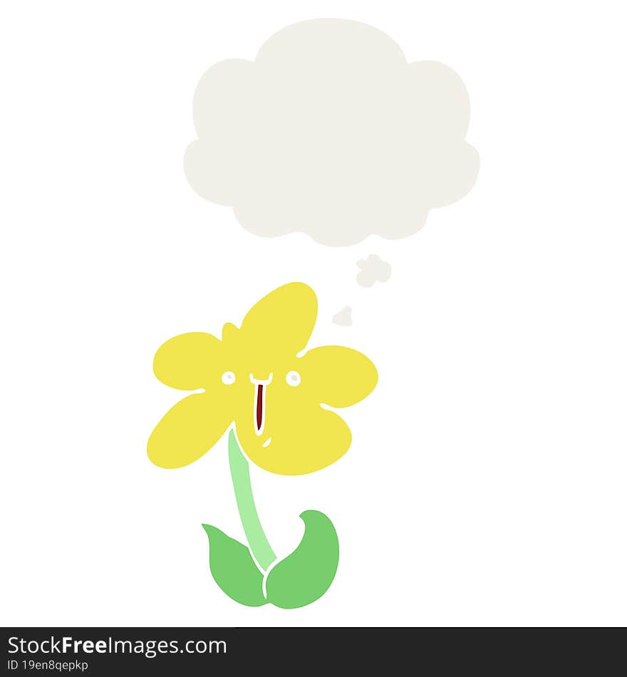 cartoon flower with thought bubble in retro style