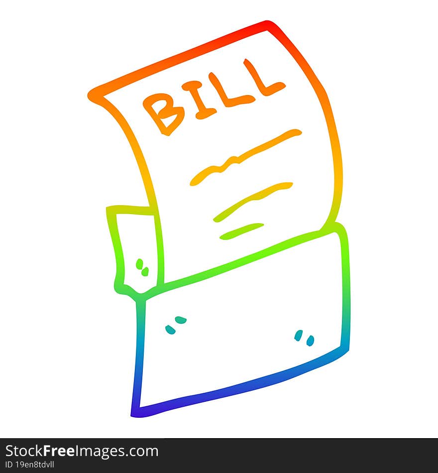 rainbow gradient line drawing cartoon bill in envelope