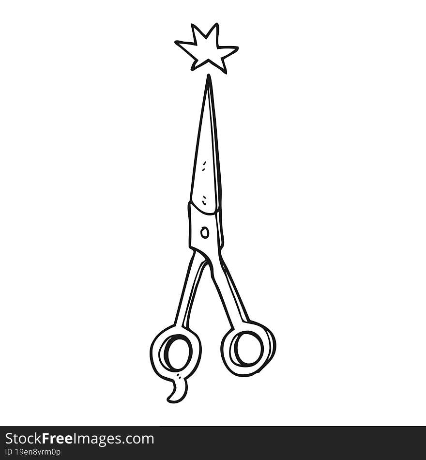 freehand drawn black and white cartoon barber scissors