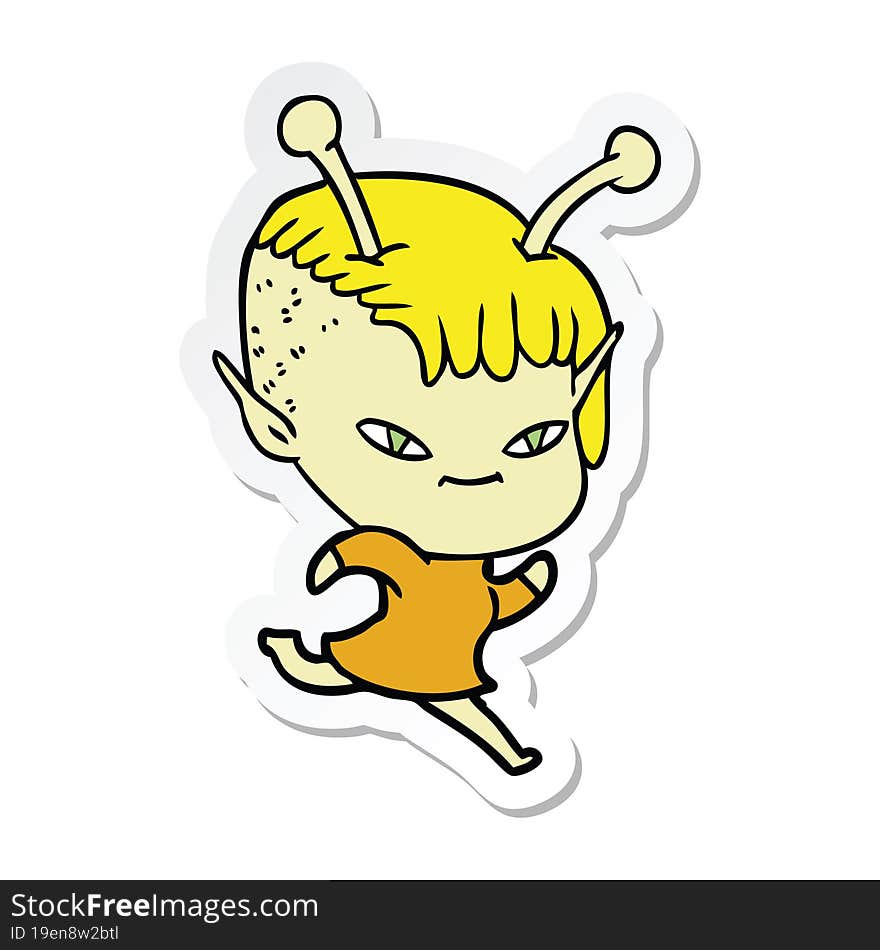 sticker of a cute cartoon alien girl