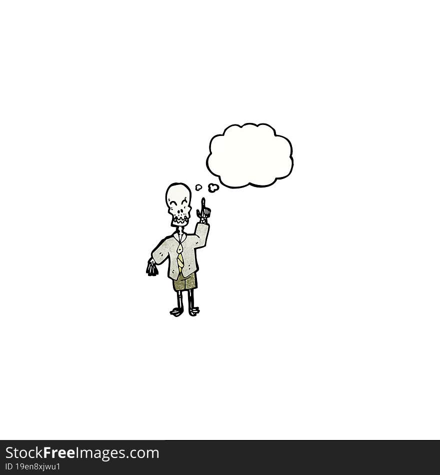 cartoon skeleton with thought bubble