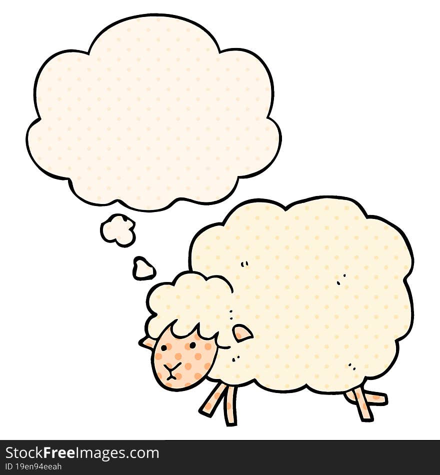 cartoon sheep and thought bubble in comic book style