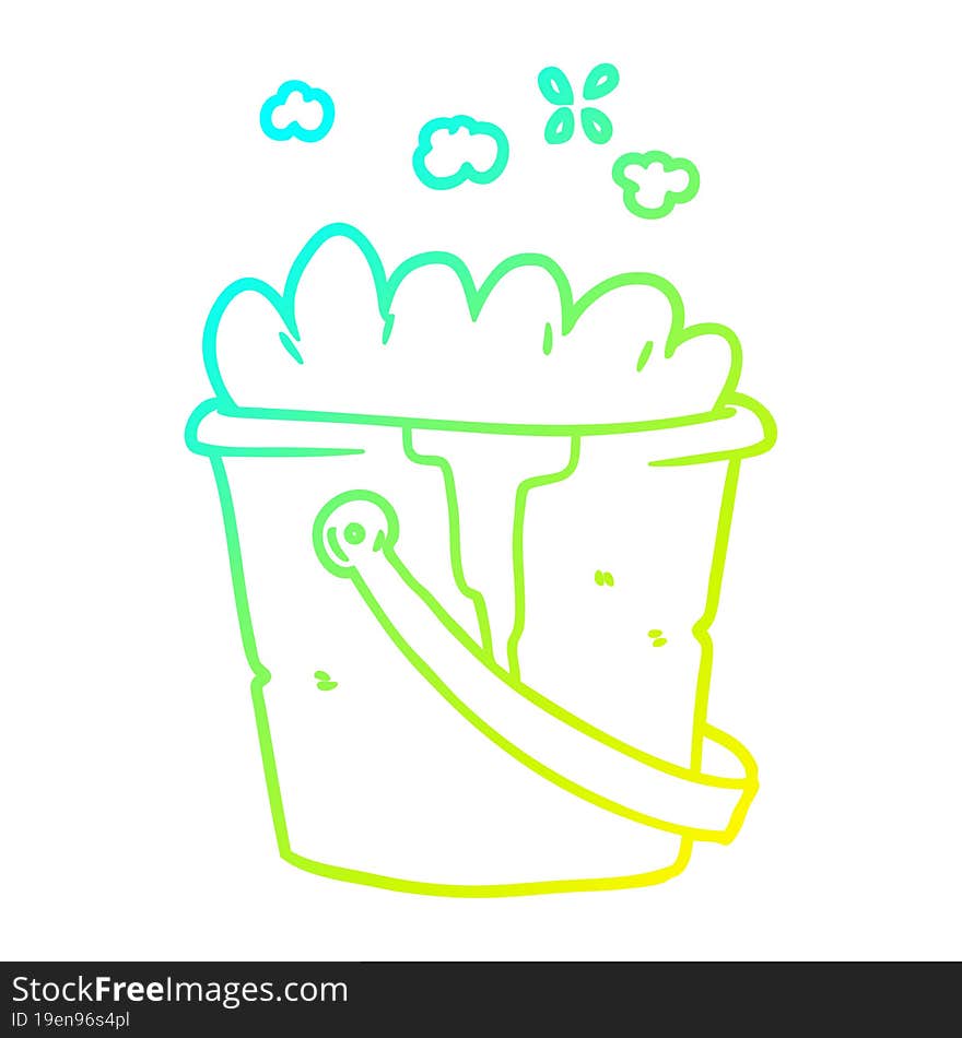 cold gradient line drawing cartoon bucket of soapy water