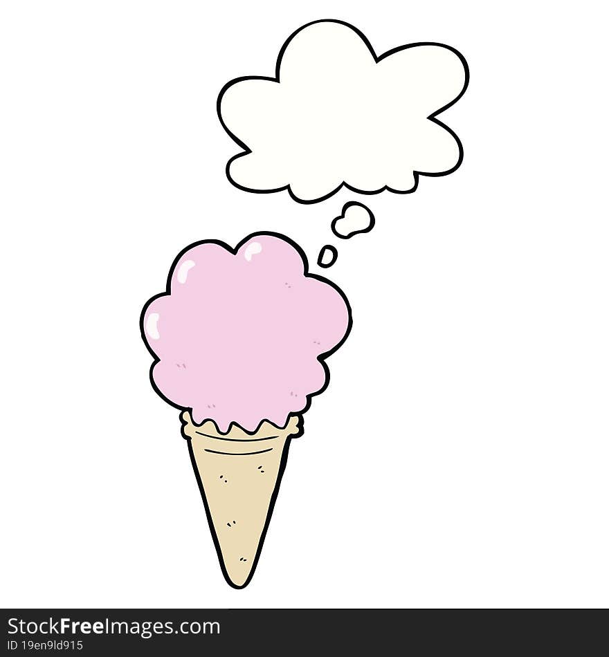 cartoon ice cream with thought bubble. cartoon ice cream with thought bubble