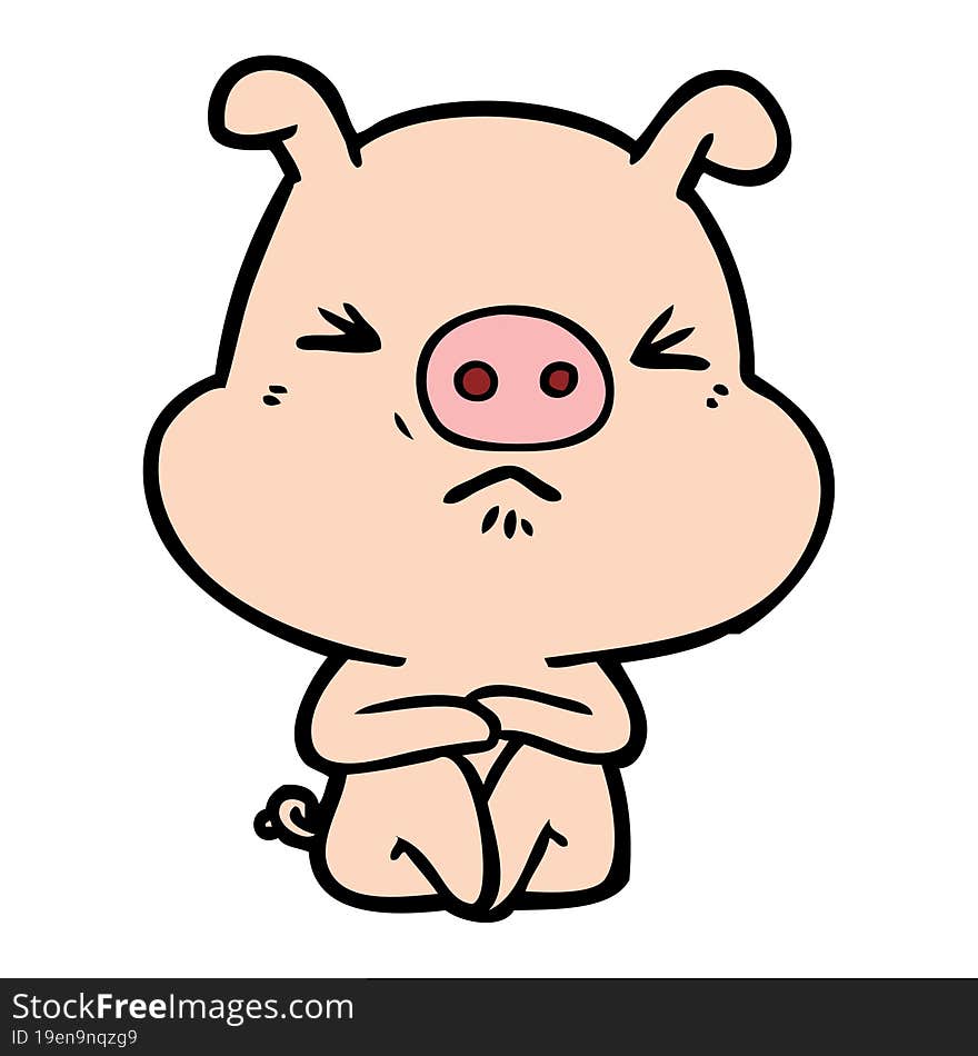 cartoon angry pig sat waiting. cartoon angry pig sat waiting