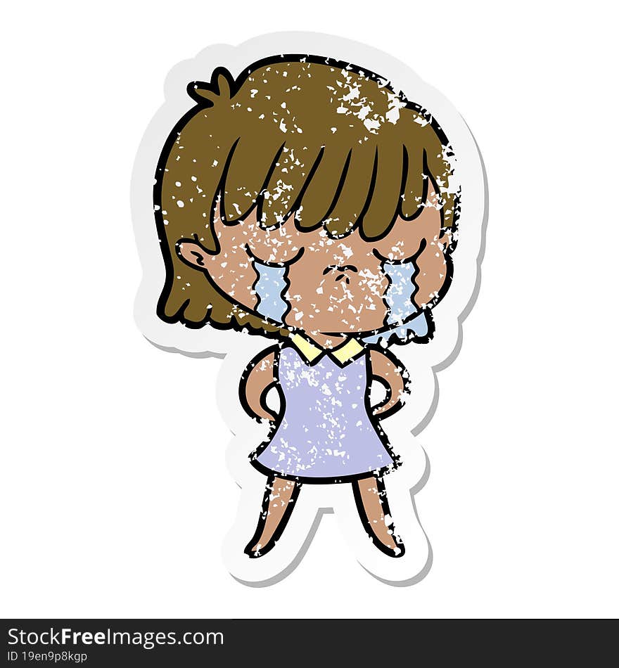 Distressed Sticker Of A Cartoon Woman Crying