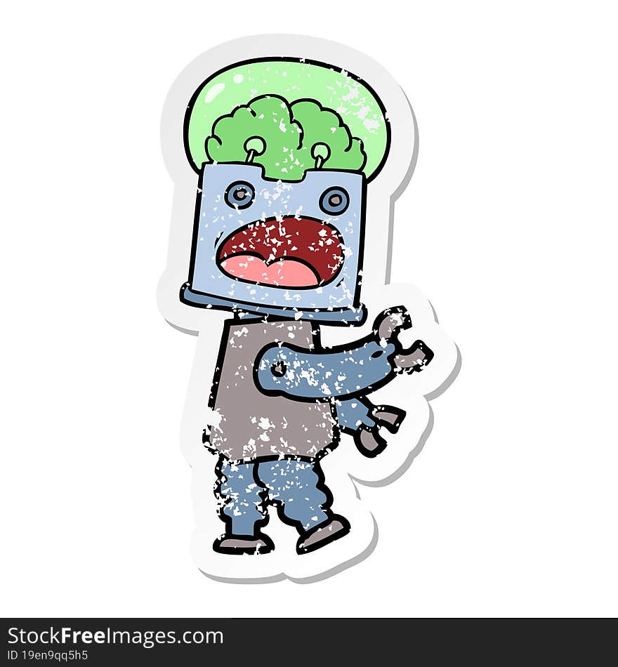 distressed sticker of a cartoon robot