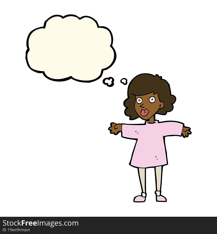 cartoon nervous woman with thought bubble