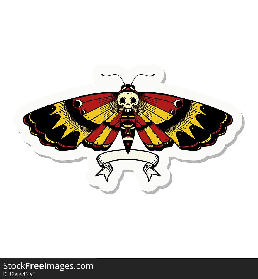 tattoo sticker with banner of a deaths head moth