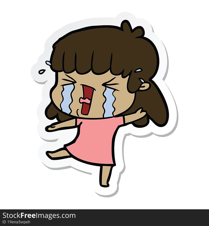 sticker of a cartoon woman in tears