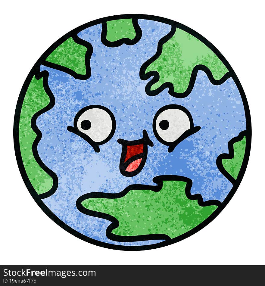 retro grunge texture cartoon of a planet earth