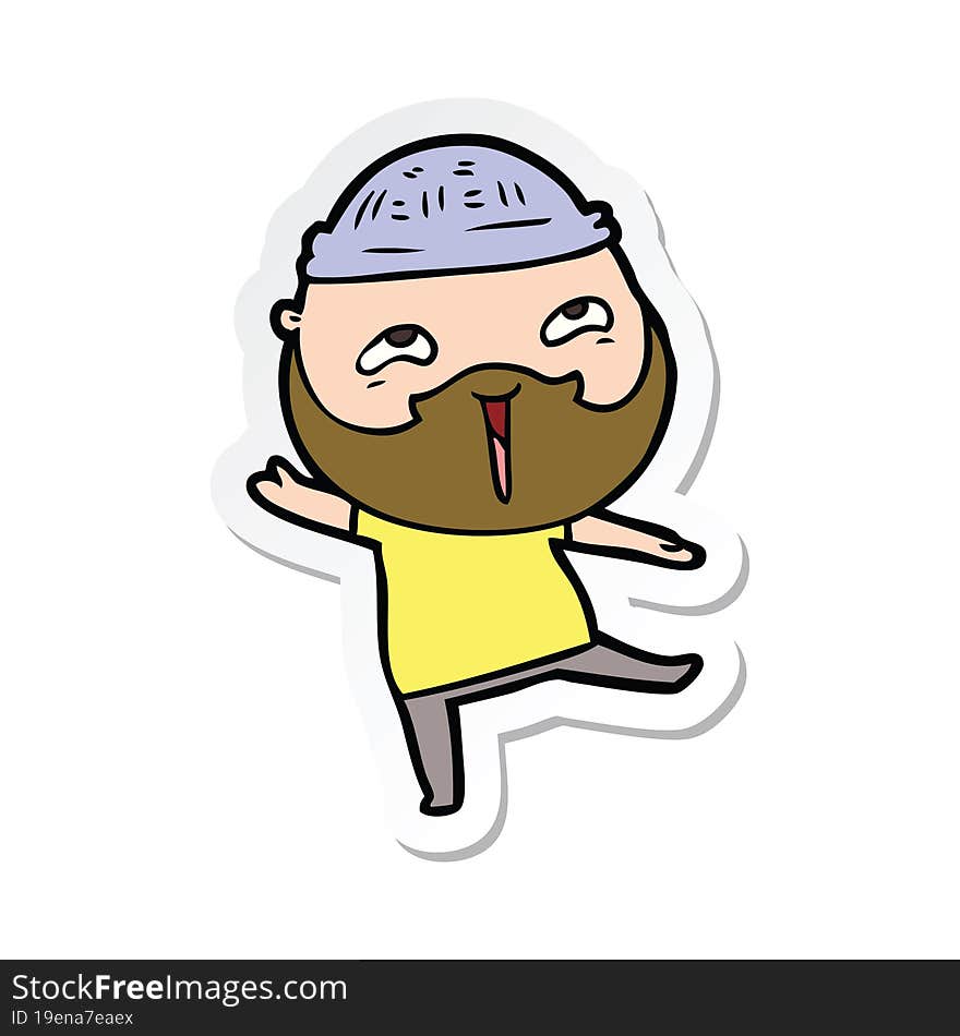 sticker of a cartoon happy bearded man